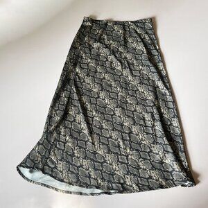 Snake Print Silk Midi Skirt